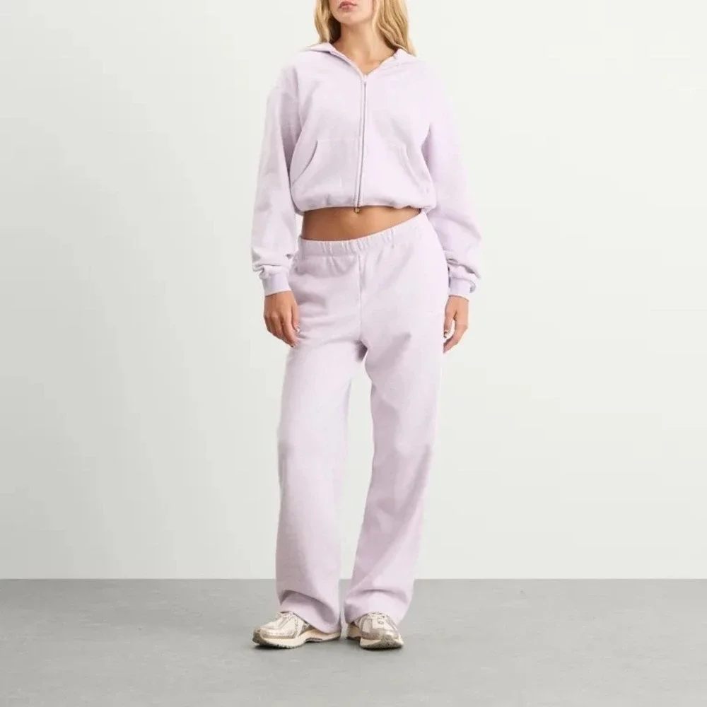 SKIMS Limited Edition Cotton Fleece Cropped Full Zip Up Hoodie Purple Heather M - Picture 15 of 16